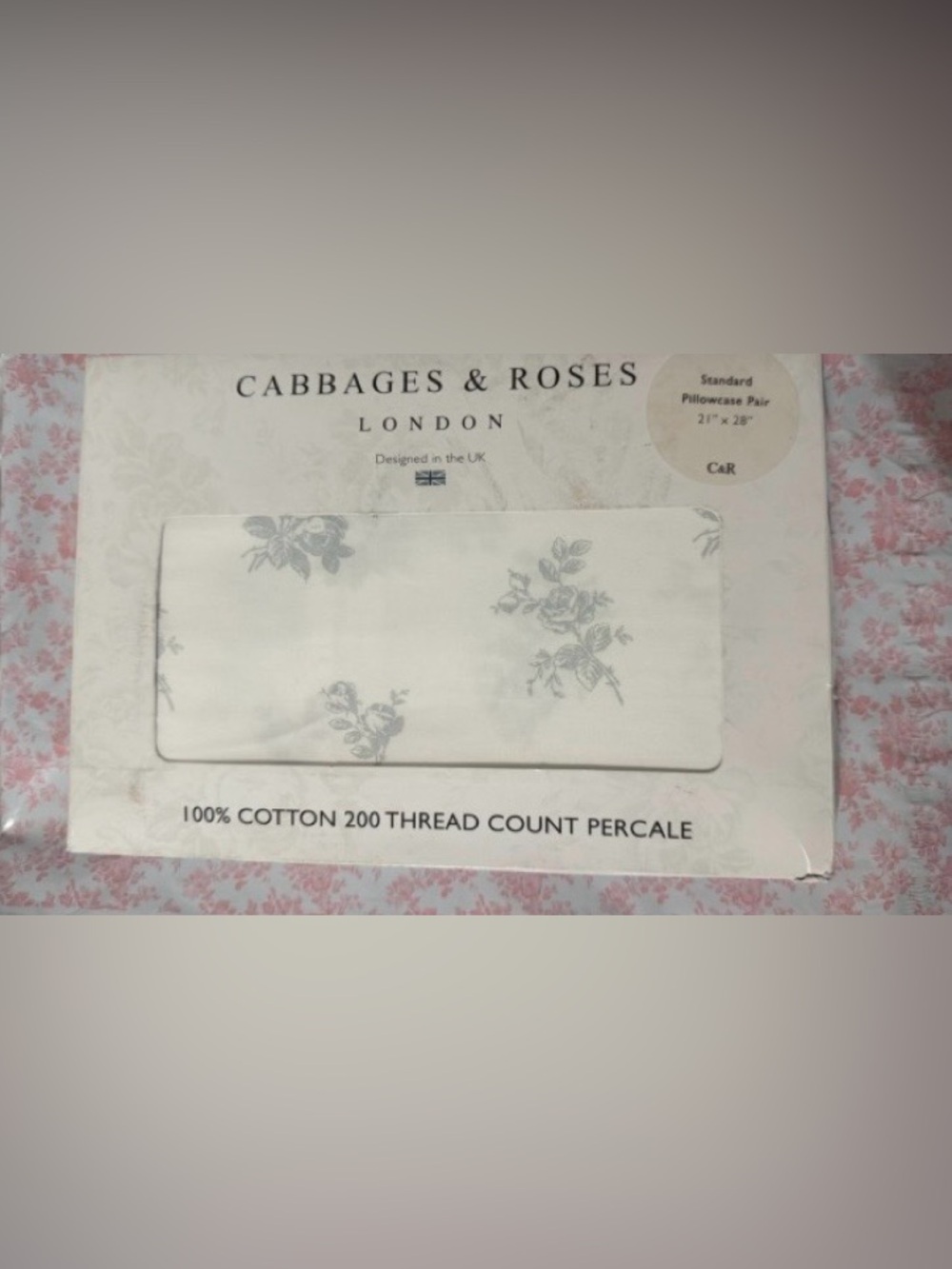 DITSY FLORAL MINERAL Pillowcase SET - Grey Rose Print Cabbages & Roses London
